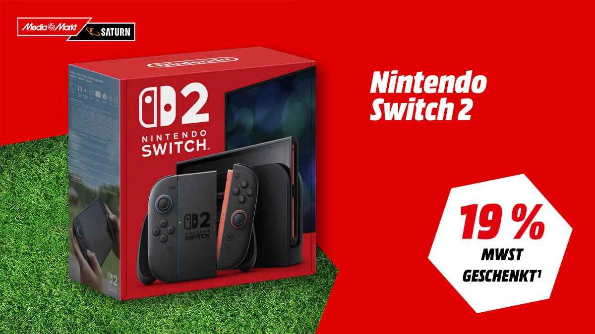 Nintendo Switch 2 Spielekonsole jetzt stark reduziert kaufen – MwSt.-geschenkt-Aktion bei MediaMarkt. 