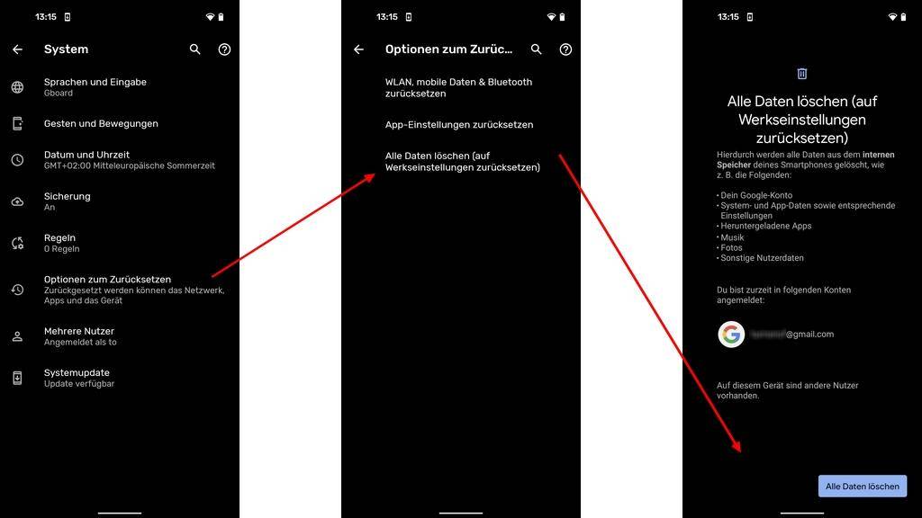 Android zurücksetzen Screenshot