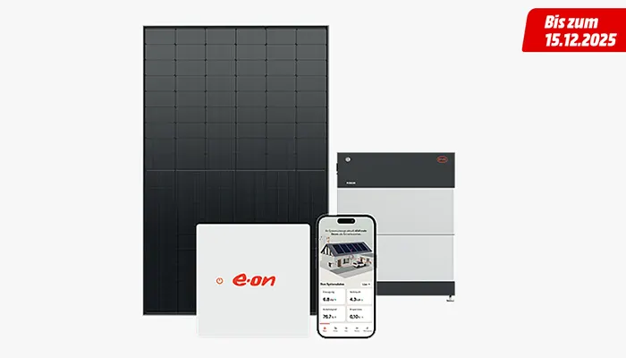 Das Solar Komplett-Paket aus PV-Anlage, Speicher und E.ON Home Energiemanager.