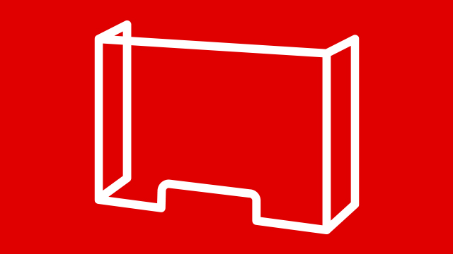 Weißer Umriss eines dreiseitigen Schreibtischschutzes auf rotem Hintergrund.