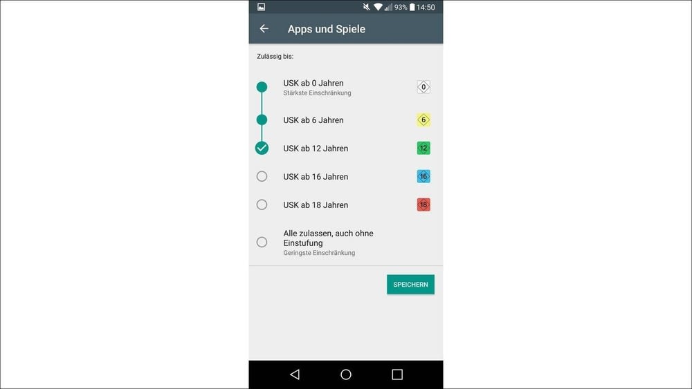 Ein Screenshot zeigt die Google-Play-Store-App-Altersfreigaben.
