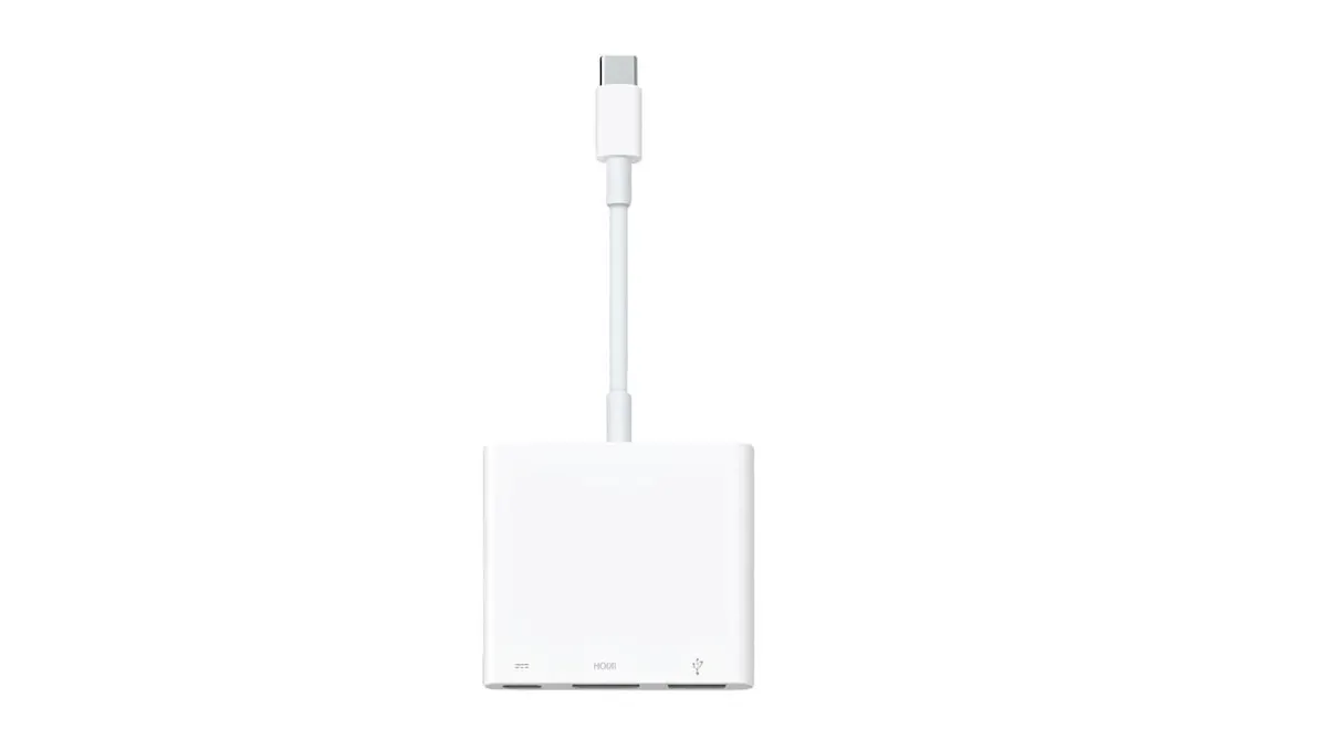 Der Multiport-Adapter von Apple vor weißem Hintergrund.