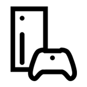 Schwarze Umrisse einer Spielekonsole mit einem Punkt und einem Controller mit einem Punkt auf weißem Hintergrund.