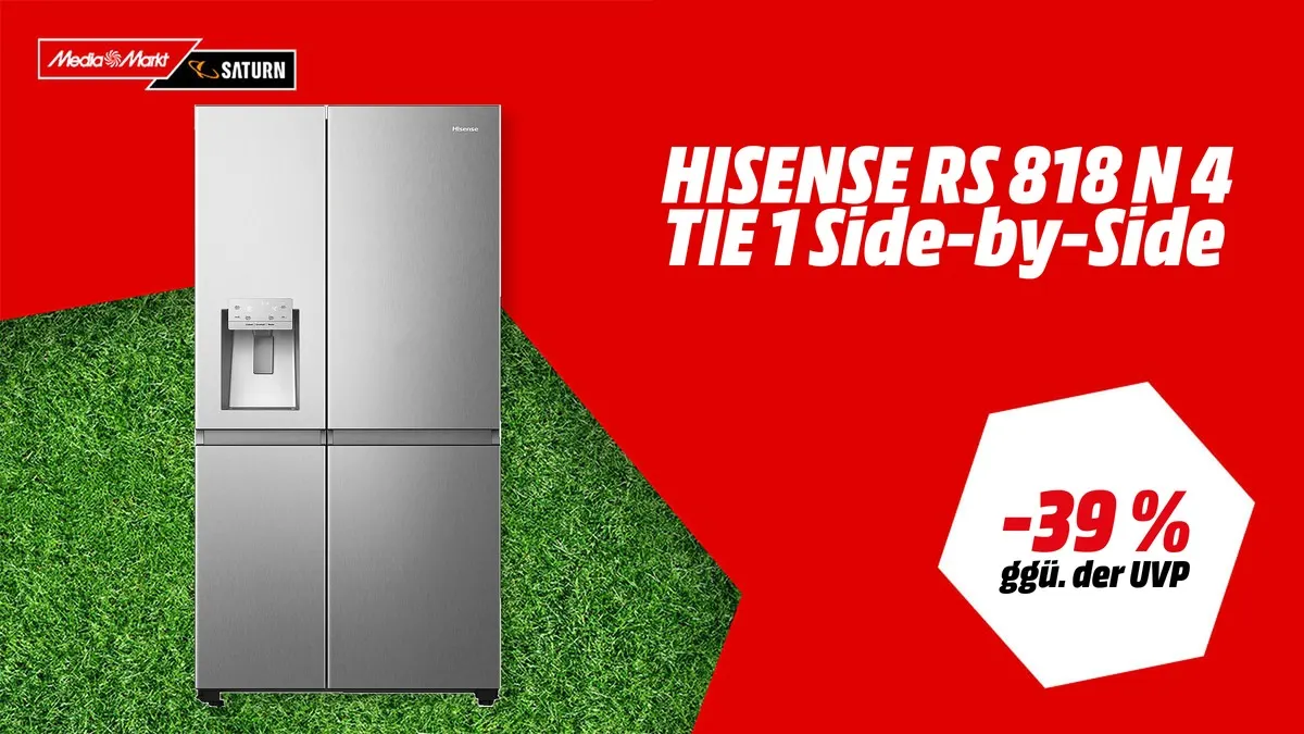 Hisense RS818N4TIE1 Side-by-Side Kühlschrank in Inox-Look, 632 Liter, mit Eismaschine und WLAN-Funktion