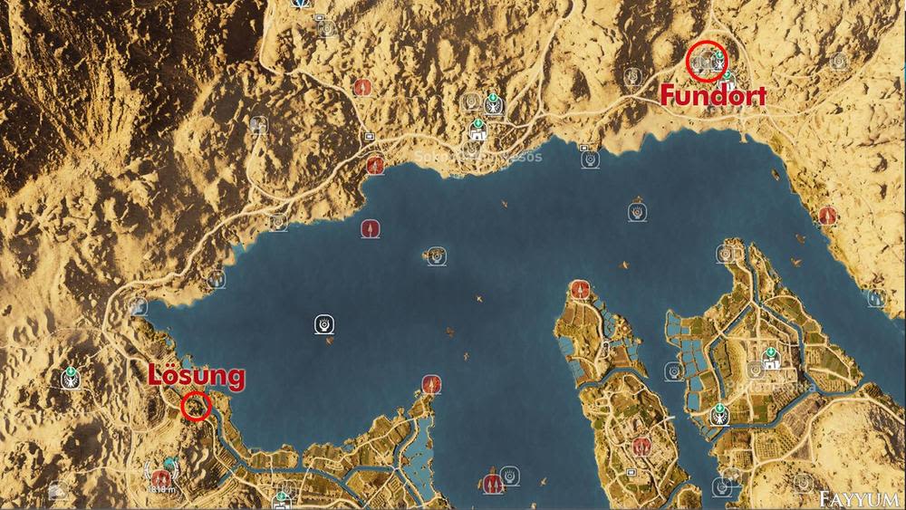 Faiyum – Der schiefe Turm-Rätsel: Standort auf der Ingame-Karte.