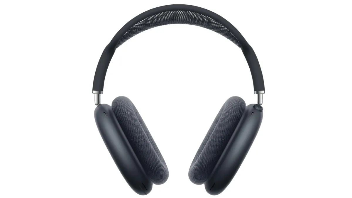 Dargestellt sind graue Over-Ear-Kopfhörer mit einem Bügel aus dunklem Mesh-Gewebe und silberfarbenen Scharnieren vor einem weißen Hintergrund.
