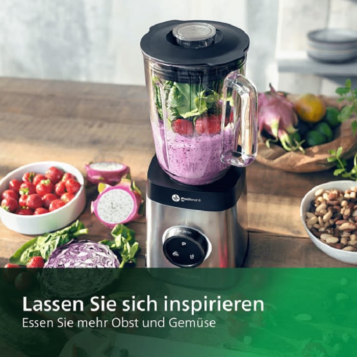 Nährstoffe freisetzen mit dem PHILIPS HR 3655/00 Hochleistungsmixer Silber (1400 Watt, 1.8 Liter)