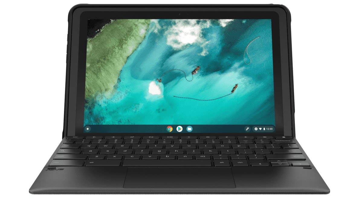 ASUS Chromebook Detachable CZ1 in schwarz aufgeklappt von vorne