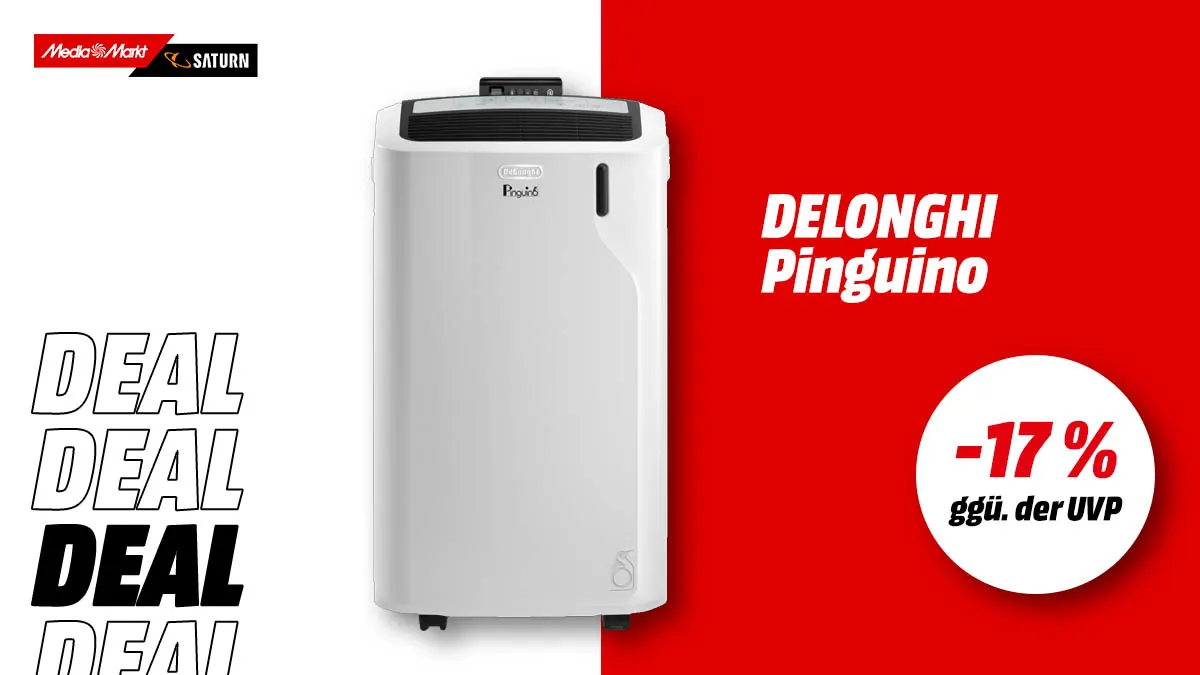 DeLonghi PAC EM90K.1 Pinguino Klimagerät in Weiß/Schwarz, mobiles Klimagerät für Räume bis 85 m³