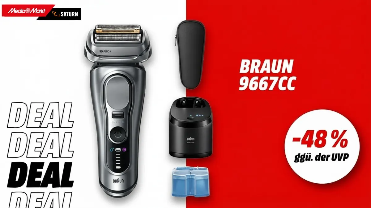 Braun 9667CC Series 9 Pro+ Rasierer in Silber mit Reinigungsstation