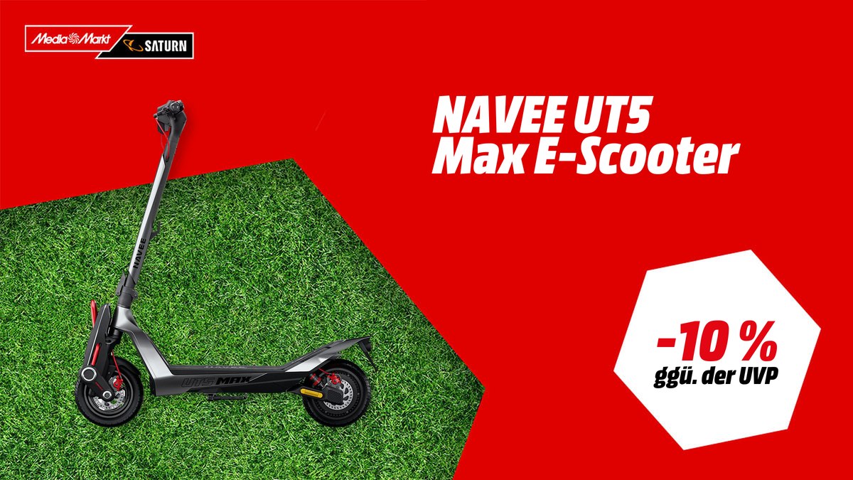 NAVEE UT5 E-Scooter in Schwarz mit 12-Zoll-Bereifung — WM-Angebot mit -10 % (ggü. der UVP)