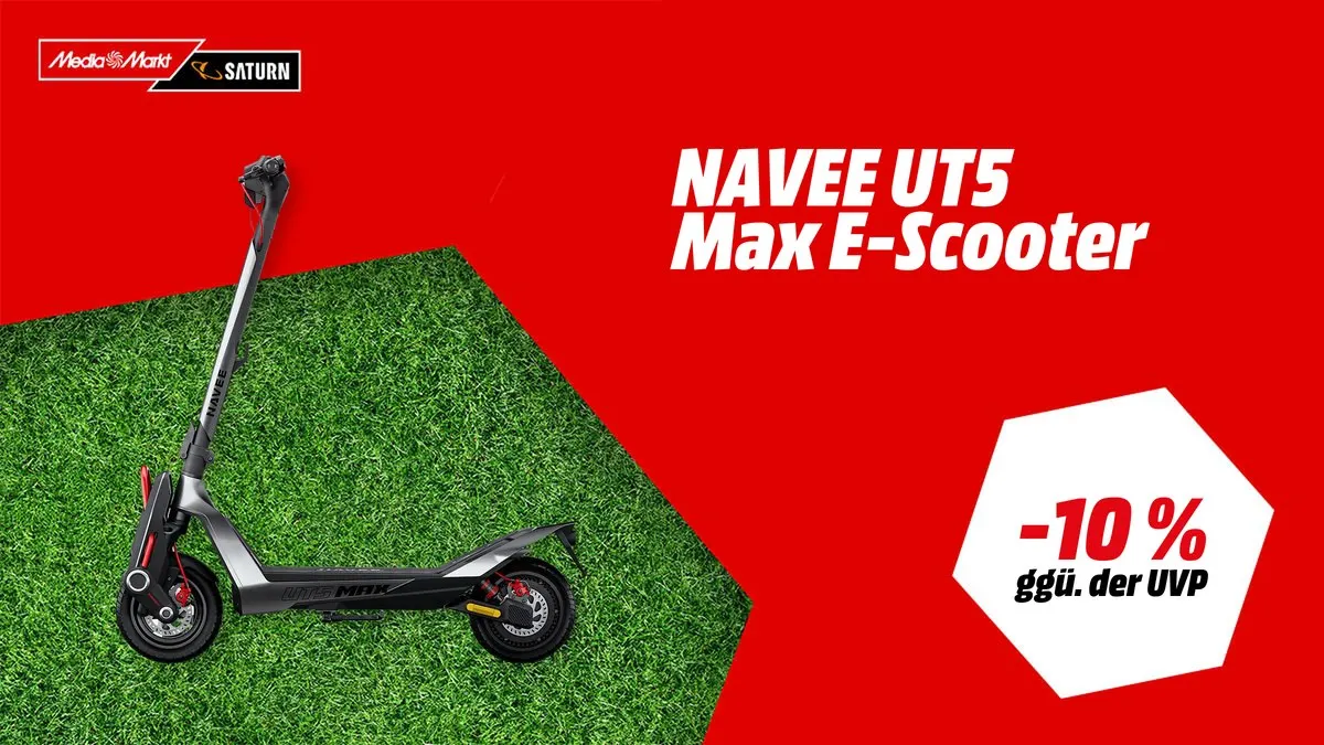NAVEE UT5 E-Scooter in Schwarz mit 12-Zoll-Bereifung — WM-Angebot mit -10 % (ggü. der UVP)