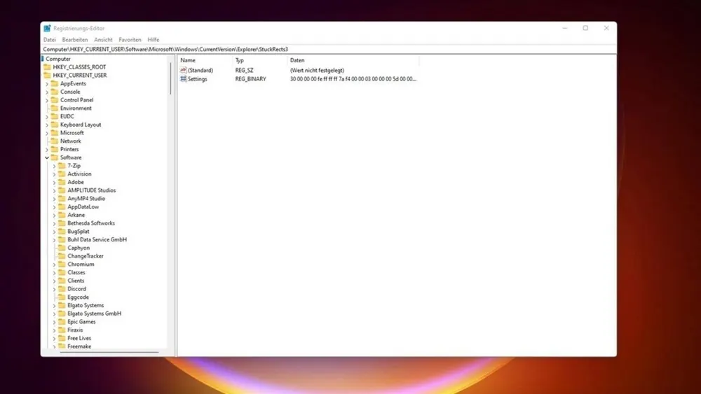 Der Registrierungseditor von Windows 11 ist geöffnet.