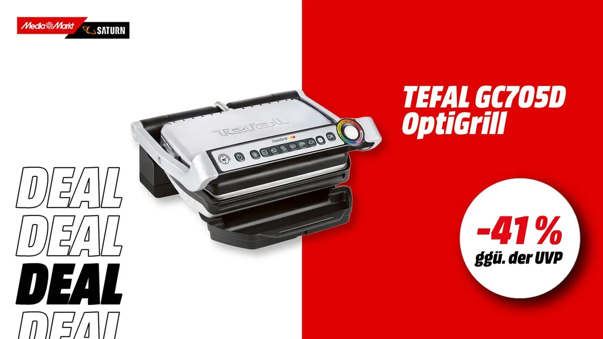 Tefal GC705D OptiGrill Kontaktgrill in schlankem Design mit abnehmbaren Grillplatten, aktuell mit -41 % (ggü. der UVP) reduziert