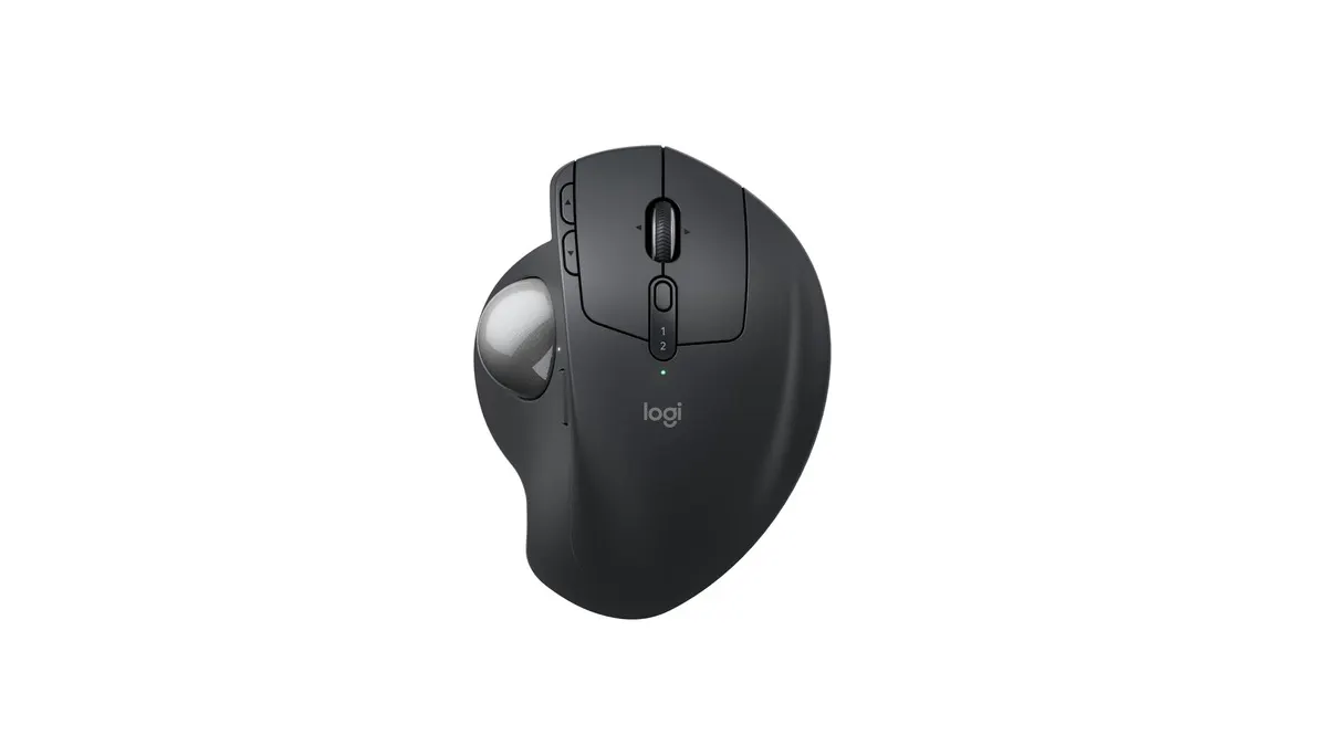 Die Logitech MX Ergo S vor weißem Hintergrund.