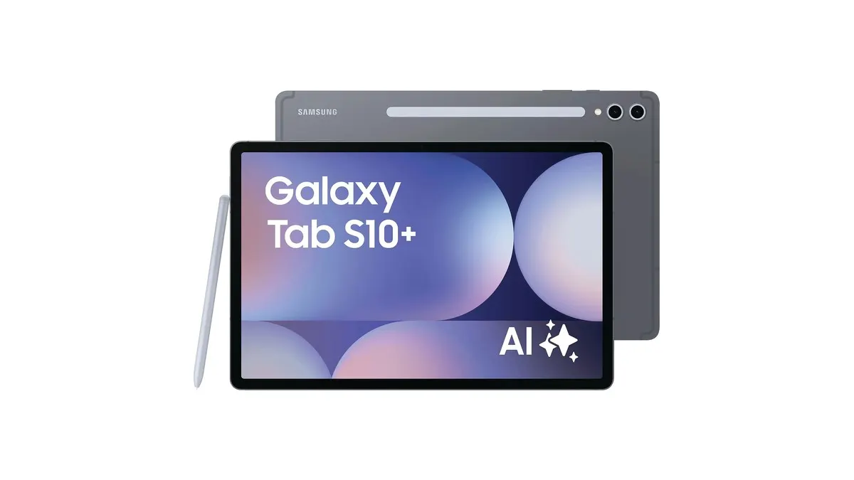 Das Samsung Galaxy Tab S10 Plus vor weißem Hintergrund.