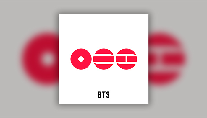 Cover-Artwork von BTS mit drei roten Kreisen mit weißen Aussparungen, darunter die schwarze Schrift „BTS“ auf weißem Hintergrund.