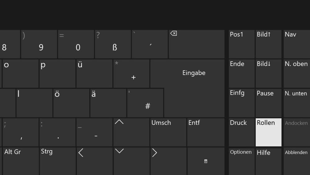 Leuchtender Rollen-Button auf einer Touch-Tastatur