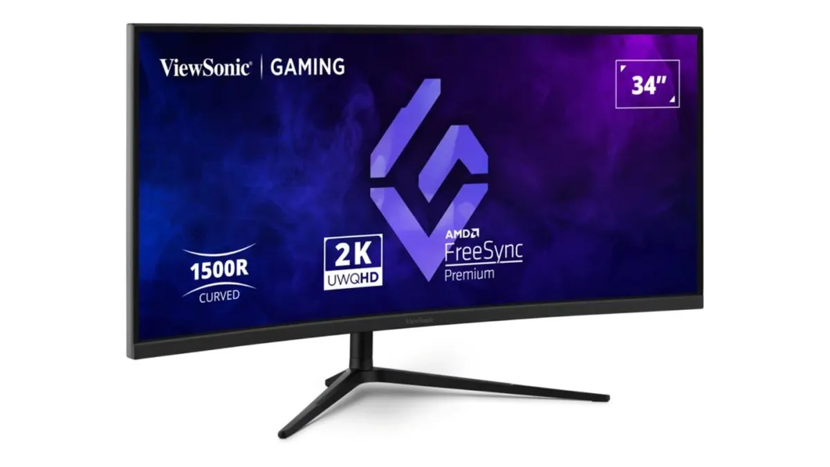 Der Ultrawide-Monitor ViewSonic VX3418C-2K vor weißem Hintergrund.