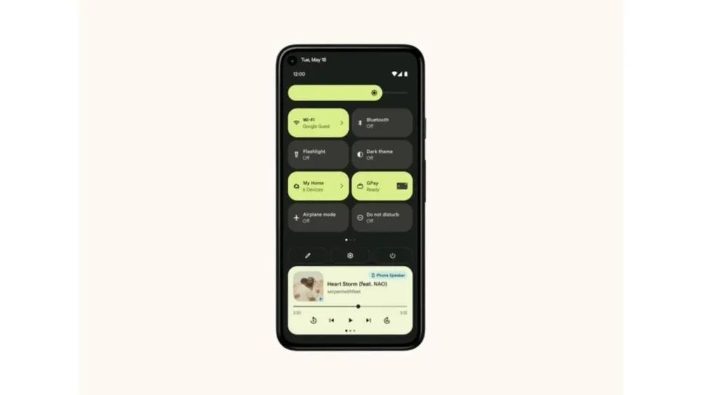 Auf dem schwarzen Smartphone-Bildschirm werden grüne und graue Menüsymbole wie WLAN und Bluetooth angezeigt.