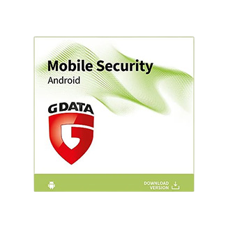 Produktbild von G DATA Mobile Security für Android mit grün‑weißem Design, rotem G‑DATA‑Logo und Hinweis auf die Download‑Version.