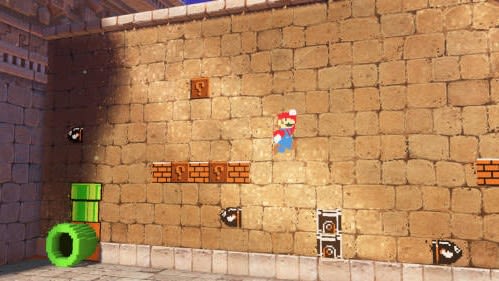 Mario in klassischer 2D Version auf Wand dargestellt