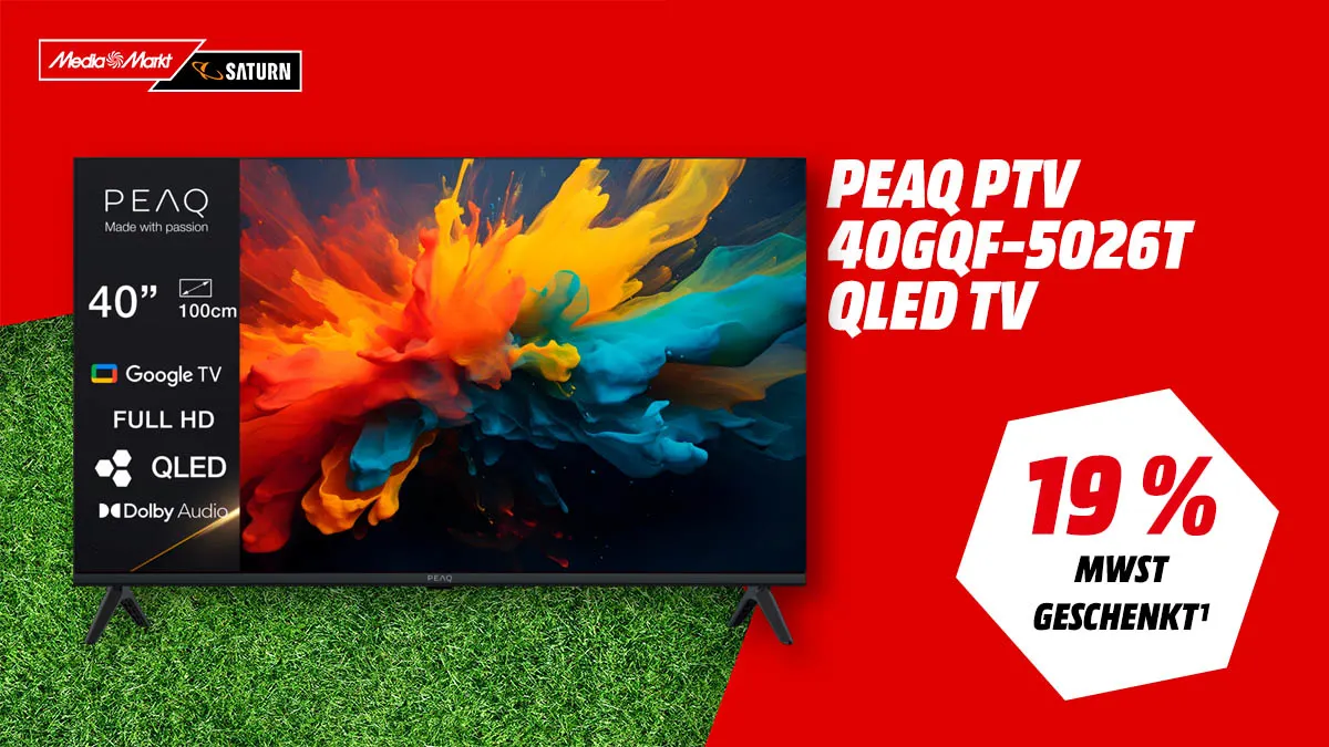 PEAQ PTV 40GQF-5026T QLED TV, 40 Zoll, 4K-Auflösung, Smart TV, aktuell für registrierte Kunden reduziert