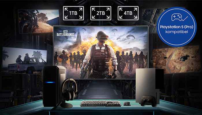 Die 990 Pro Heatsink ist in 1 TB, 2 TB und 4 TB verfügbar und mit der PlayStation 5 Pro kompatibel.
