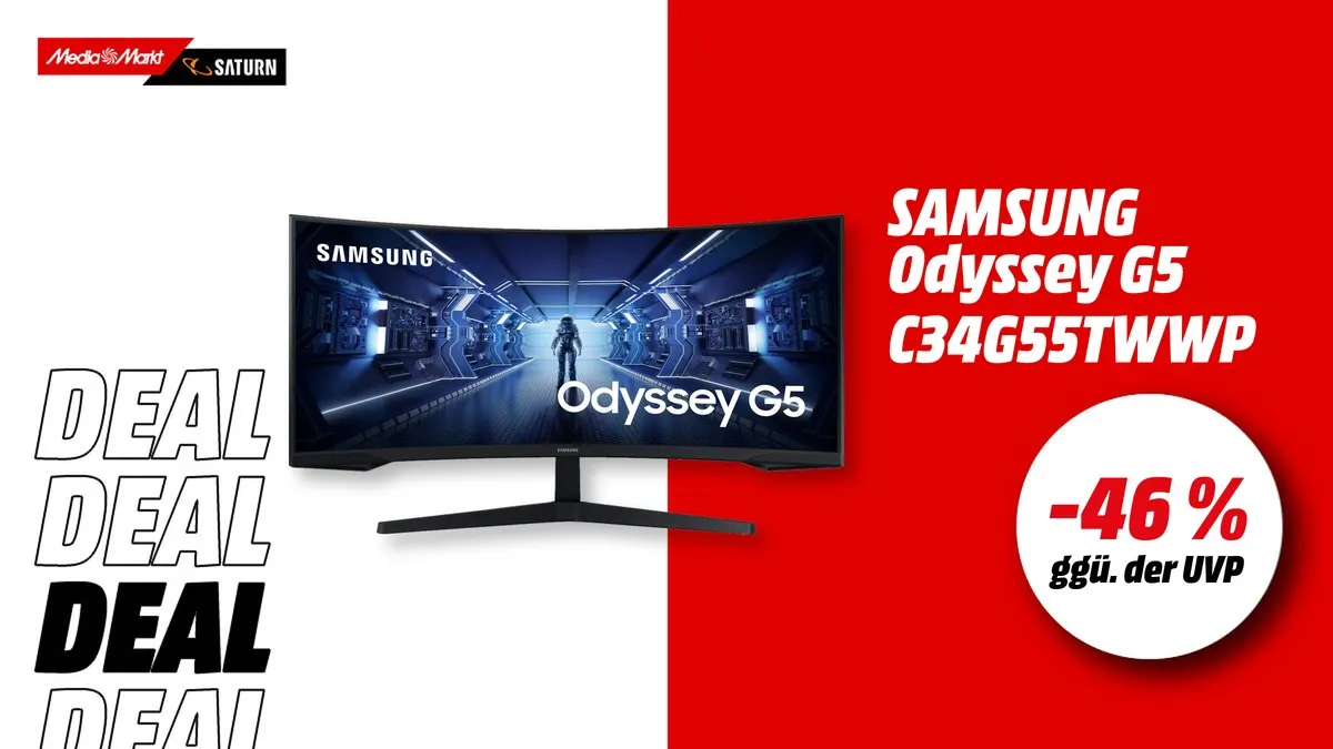 Samsung C34G55TWWP Gaming Monitor, 34 Zoll, UWQHD, 165 Hz, gebogenes Display, aktuell mit -46 % (ggü. der UVP) reduziert