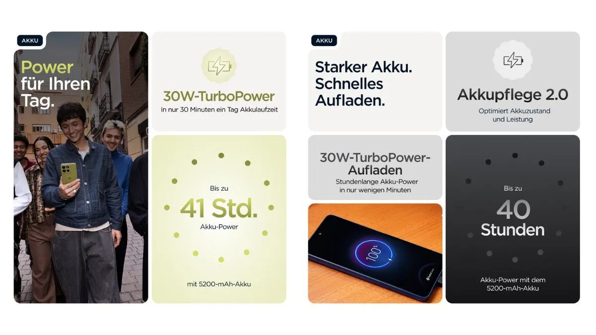 Eine Grafik zeigt die Eigenschaften der Akkus des Motorola moto g86 5G und des moto g56 5G.