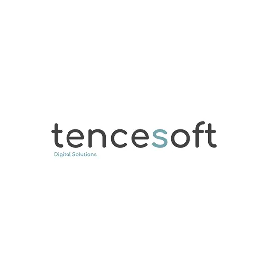Das Logo "tencesoft" in dunkler Schrift, wobei das "s" hellblau ist, und darunter "Digital Solutions" steht.