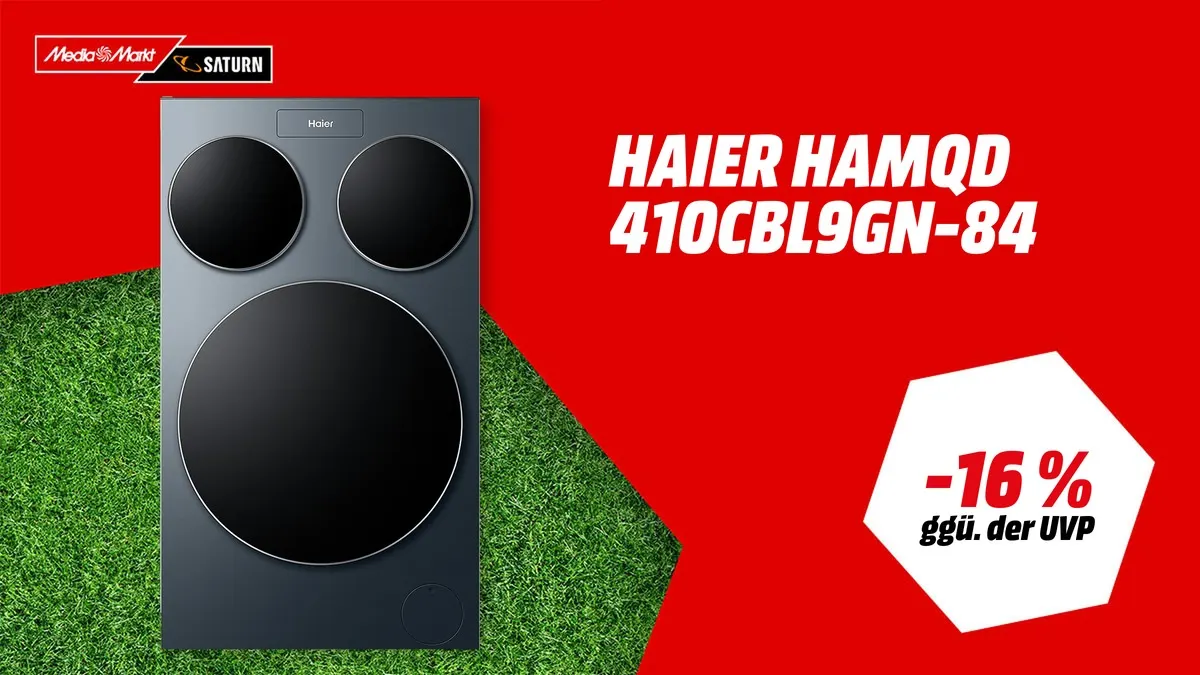 HAIER HAMQD 410CBL9GN-84 MultiWash Waschmaschine mit 3 Trommeln und 10 kg Fassungsvermögen in Frontansicht