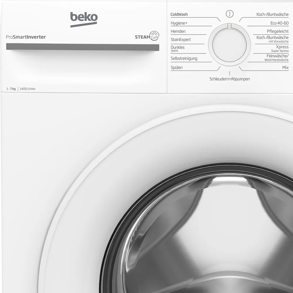 Διακόπτης επιλογής προγράμματος του πλυντηρίου ρούχων BEKO BMMWFU374A με προγράμματα πλύσης όπως ColdWash, Hygiene+, StainExpert, Eco 40-60 και άλλα.