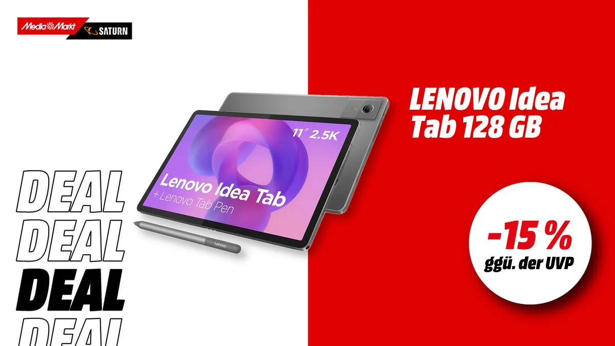Lenovo Idea Tab Tablet in Luna Grey mit Lenovo Tab Pen, 11-Zoll-Display, aktuell mit -15 % (ggü. der UVP) reduziert