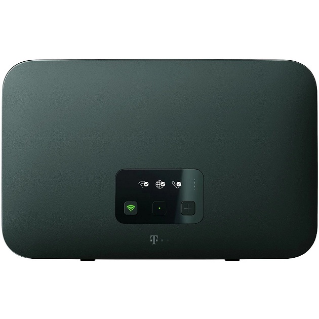 TELEKOM Speedport Smart 4 R Router in Schwarz, Vorderansicht mit beleuchteten Status-LEDs und Bedientasten, leistungsstarker WLAN-Router für schnelles Heimnetz und Telefonie.