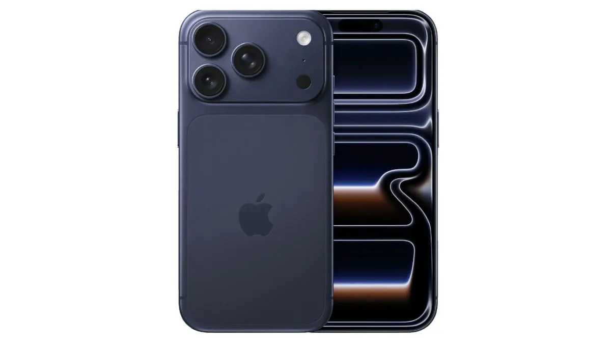 Das iPhone 17 Pro von hinten und vorne in der Farbe Tiefblau