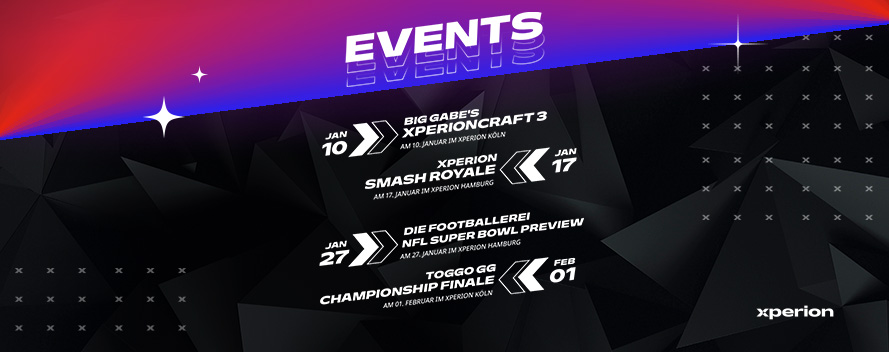 Veranstaltungen im Mai: Community MeetUp Köln, OMEN Launch Event Berlin, DOOM Event Berlin, EINS vs. EWI Köln, Schlüter Zander Live Hamburg.