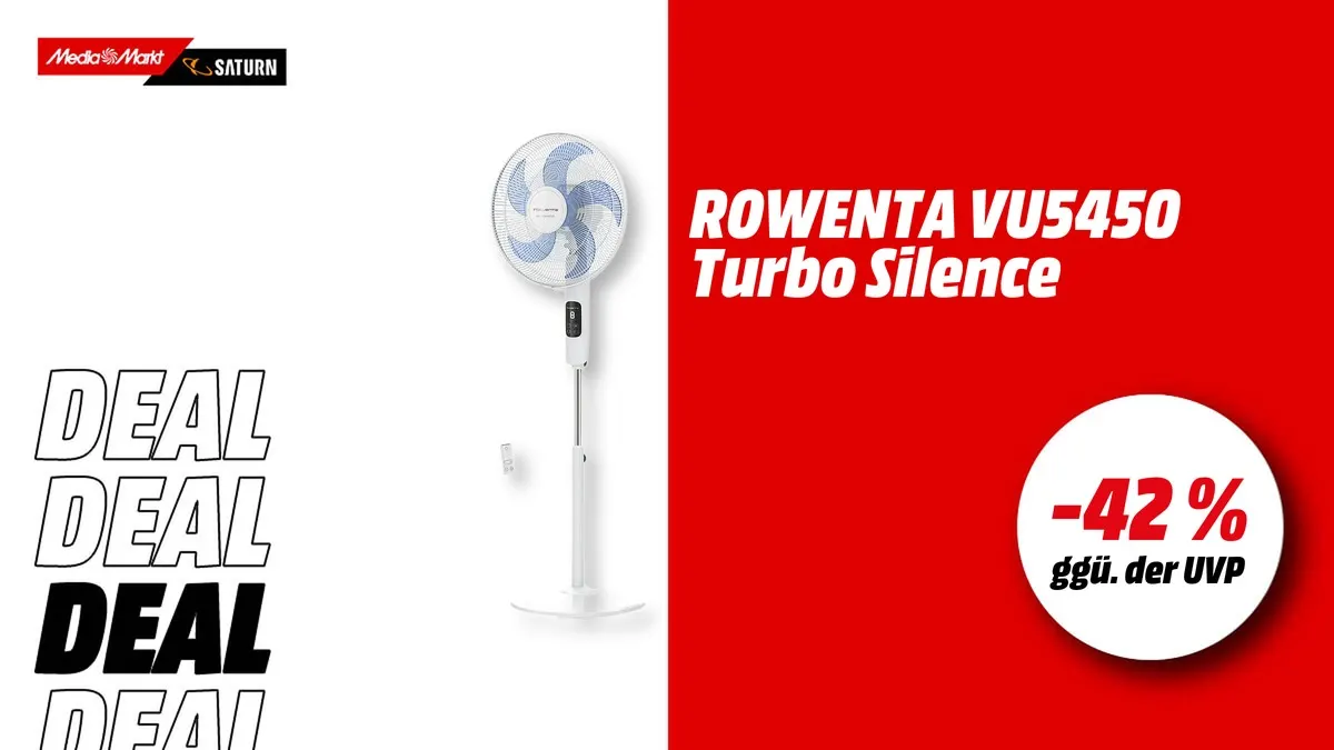 Rowenta VU5450 Turbo Silence Standventilator in Weiß/Schwarz, aktuell mit -42 % (ggü. der UVP) reduziert