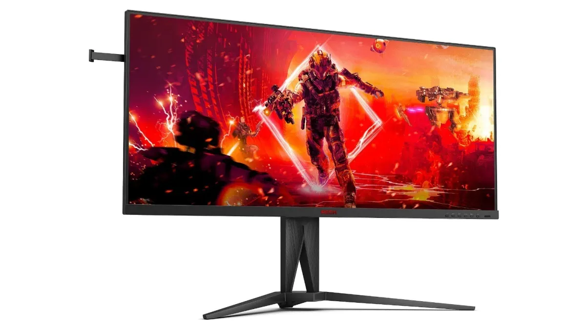 Der AOC Agon AG405UXC Ultrawide-Monitor vor weißem Hintergrund.