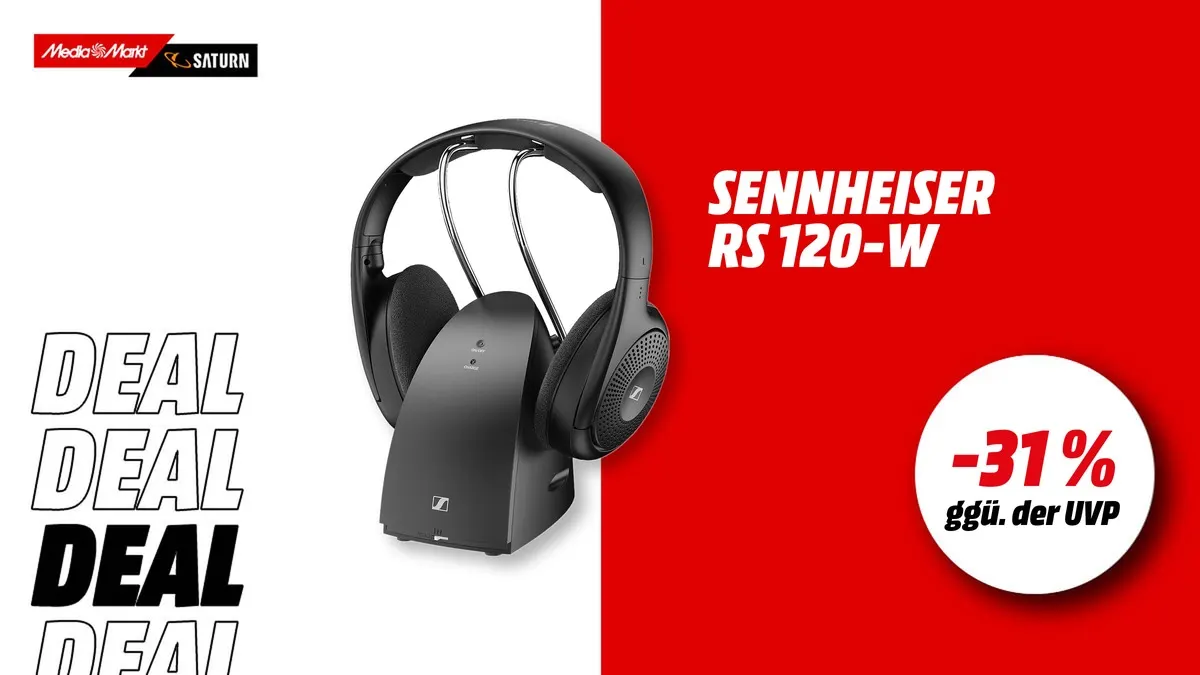 Sennheiser RS 120-W Over-ear Kopfhörer in Schwarz, aktuell mit -31 % (ggü. der UVP) reduziert bei MediaMarkt