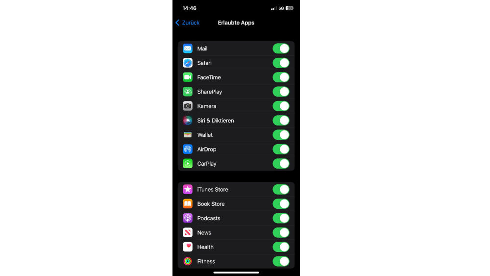 iPhone Menü Einstellungen