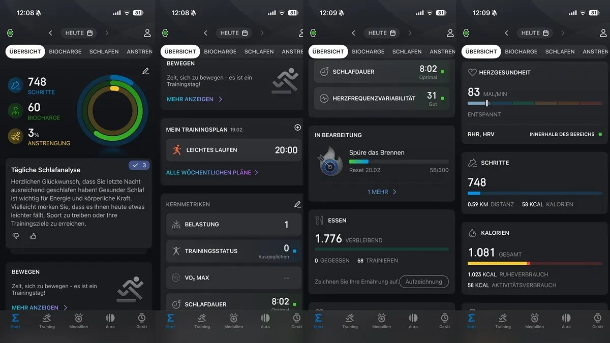 Die Zepp-App von Amazfit zeigt verschiedene Gesundheitswerte an.