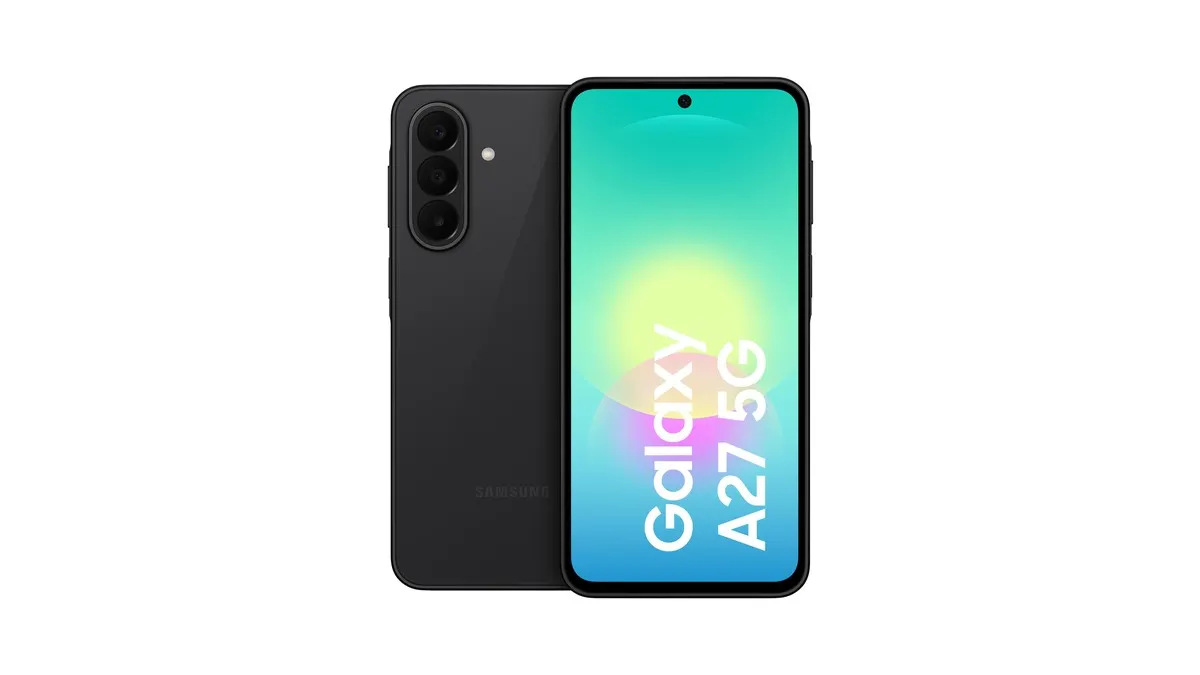 Das Samsung Galaxy A27 vor einem weißen Hintergrund.
