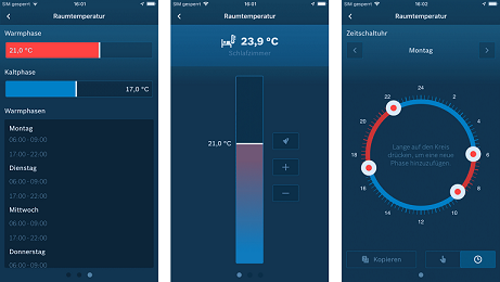 BOSCH Smart Home Heizkörperthermostat App zeigt diverse Grafiken