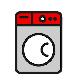 Icon einer Waschmaschine in den Farben grau und rot