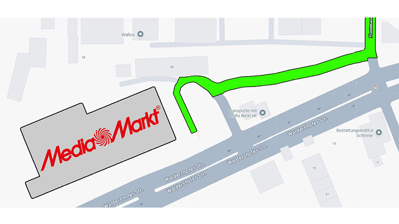 Vereinfachte Straßenkarte um das Gebiet MediaMarkt Marktredwitz an der Waldershofer Straße herum