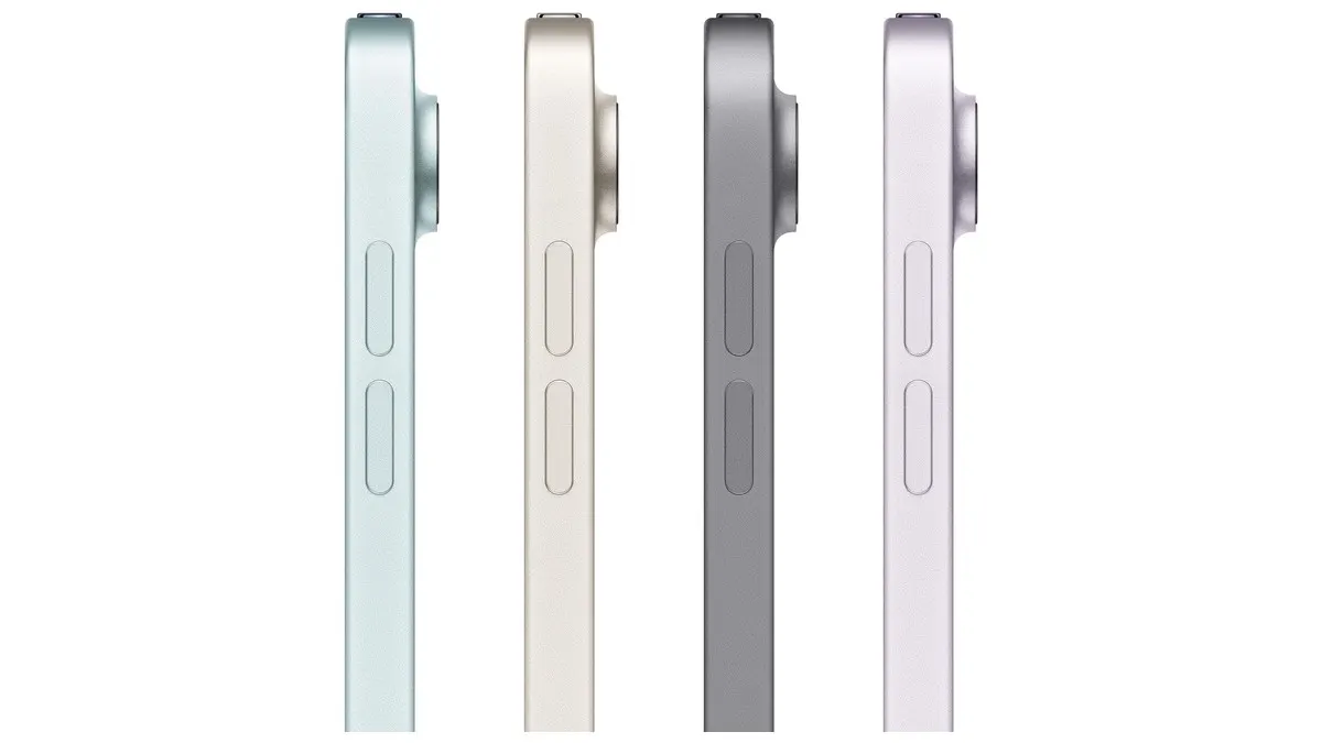 Vier Apple iPad Air vor weißem Hintergrund.