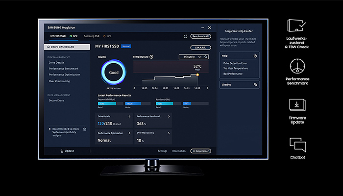 Bildschirmfoto der Samsung Magician Software.