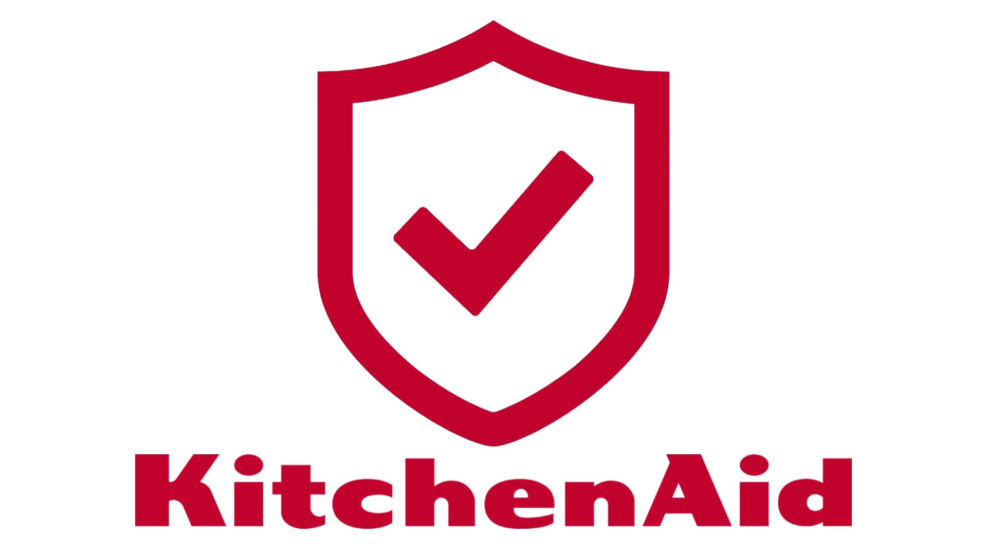 Garantie Symbol mit Haken in rot und unterhalb das KITCHENAID Logo in rot