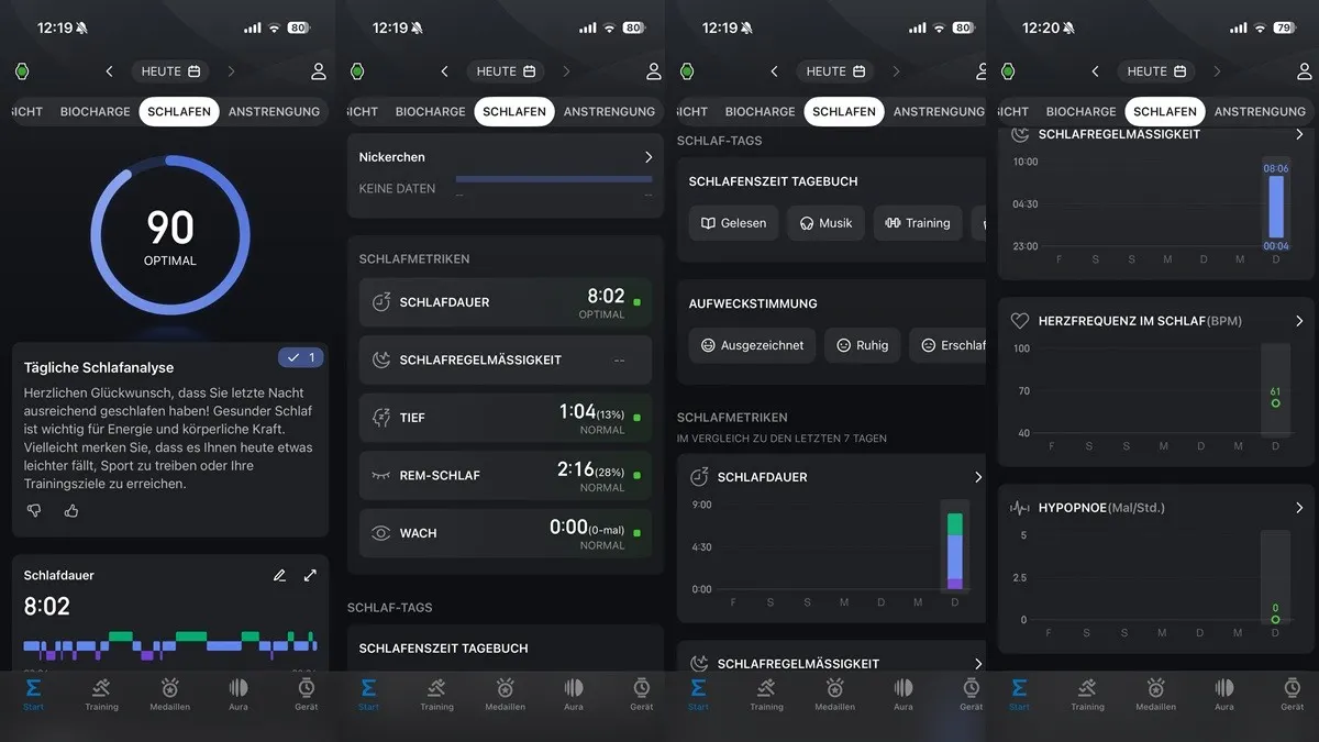 Die Zepp-App von Amazfit zeigt verschiedene Daten zum Schlaftracking an.